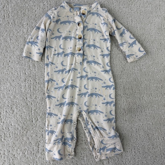 kate quinn Other - Kate Quinn Bamboo Fox Moon Romper Kids 0-3M Cream Blue Long Sleeve Snaps 12612